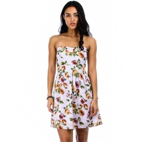 WHITE FLORAL PRINTED RAYON SPAGHETTI STRAP DRESS