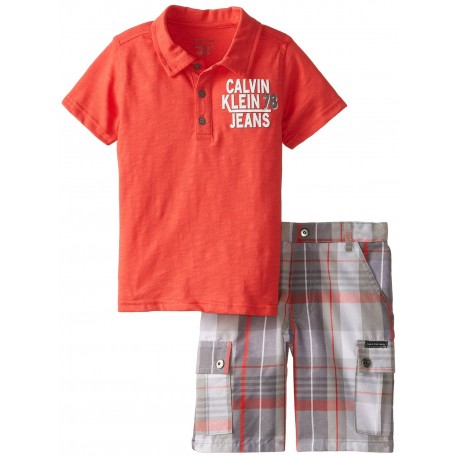 Calvin Klein Little Boys' Polo with Plaid Shorts