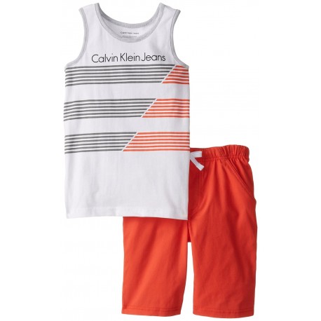 Calvin Klein Little Boys' Tank Top with Orange Shorts