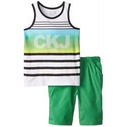 Calvin Klein Little Boys' White Tank Top with Green Shorts