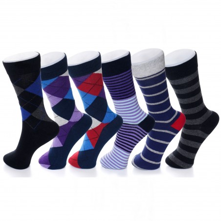 Alpine Swiss 6 Pack Mens Cotton Dress Socks Mid Calf Argyle Pattern Solids Set