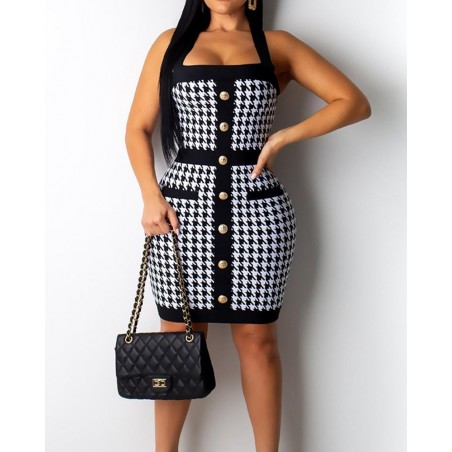 Plaid Button Down Bodycon Mini Dress