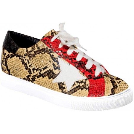 Snakeskin Star Design Lace-Up Sneakers