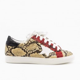 Snakeskin Star Design Lace-Up Sneakers