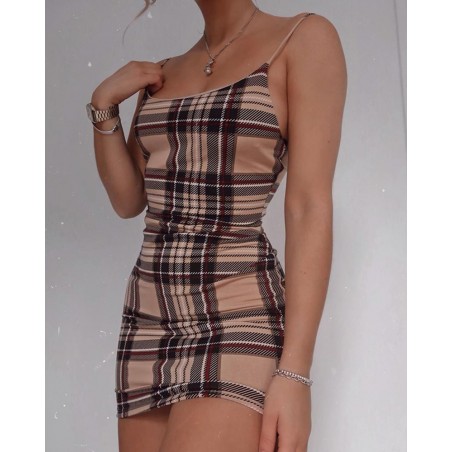 Spaghetti Strap Grid Mini Dress