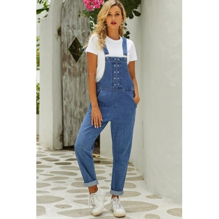 Grommet Detail Dark Blue Denim Overall