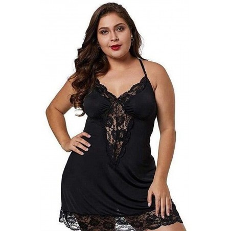 Black Venecia Chemise with Lace Trim