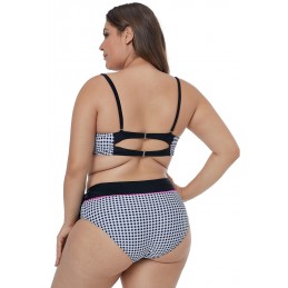 Contrast Piping Tartan Printed Pattern Plus Size Bikini