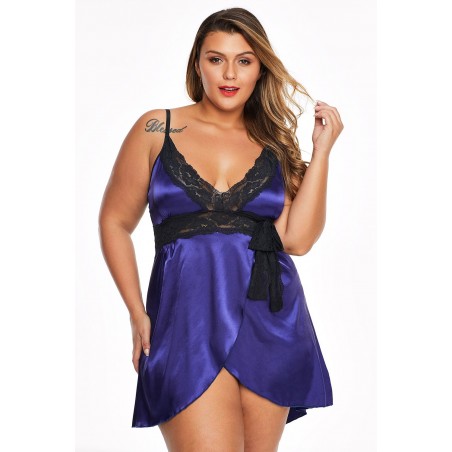 Black Lace V Neckline Plus Size Babydoll