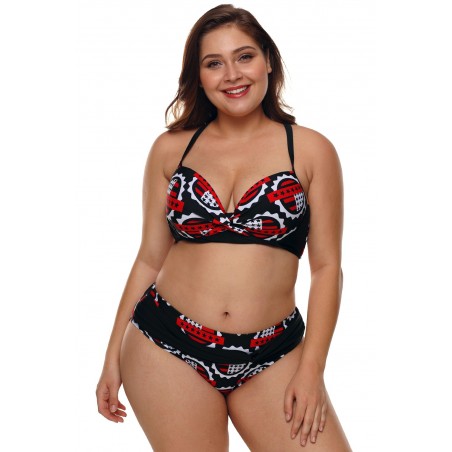 Plus Size Stars Print Pleated Bikini Swimsuit