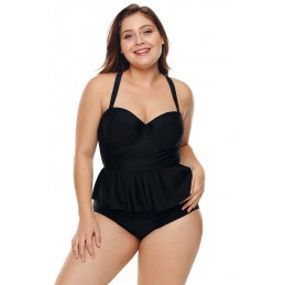 Black Moulded Cups Peplum Plus Size Bikini