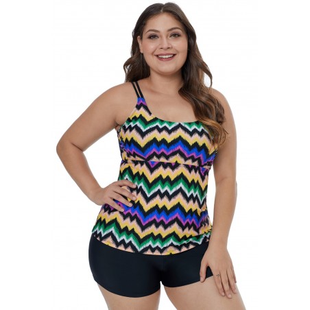 Fuzzy Zigzag Print Tankini Swim Top