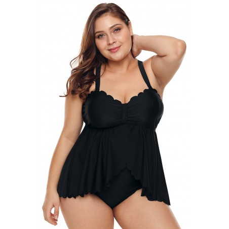 Black Plus Size Cross Back Two Piece Swimsuit