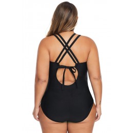 Black Plus Size V Neck Cutout Tankini