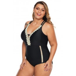 Black Plus Size V Neck Cutout Tankini