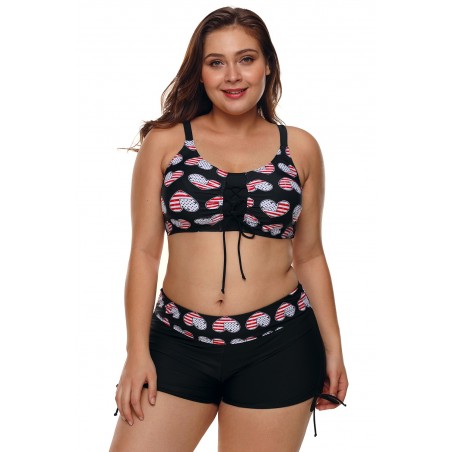 Heart American Flag Plus Size Two Piece Swimsuit