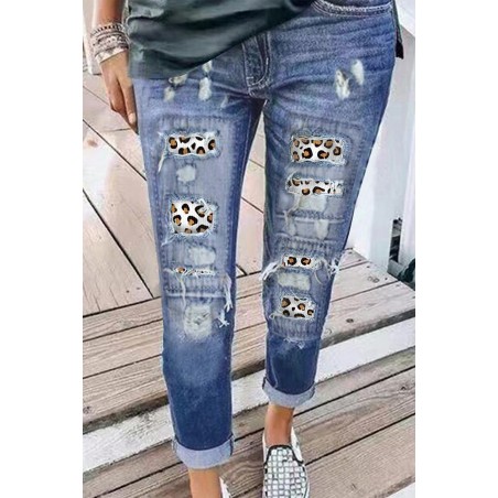 Leopard Print Ripped Jeans