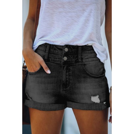 Sky Blue Cuffed High Rise Denim Shorts