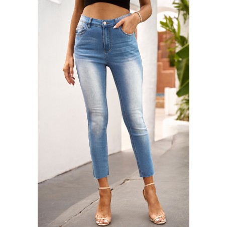 Sky Blue High Waist Ankle-Length Skinny Jeans