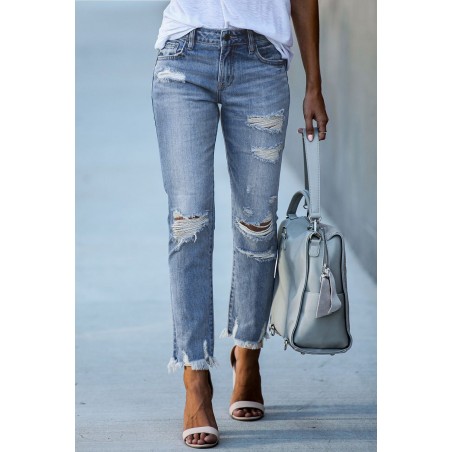 Light Blue Distressed Boyfriend Denim Pants