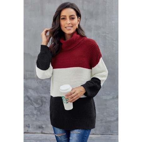 Turtleneck Color Block Pullover Sweater