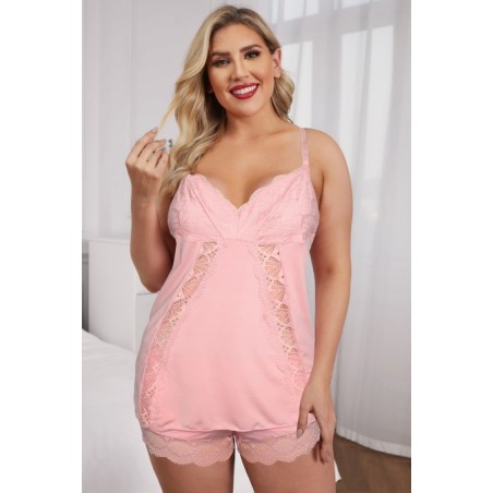 Lace Splicing Cami Top and Shorts Plus Size Lingerie Set