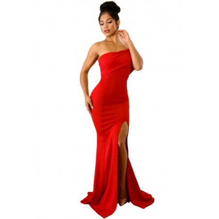 Off The Shoulder One Sleeve Slit Maxi Party Prom Dress