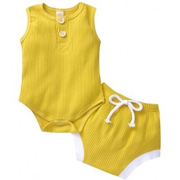 Newborn Baby  Ribbed Outfits Unisex Infant Solid Cotton Button Short Sleeve Tops Shorts 2PCS