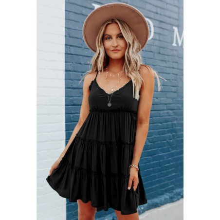 Spaghetti Straps Ruched Ruffled Mini Dress