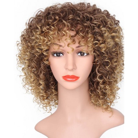 13 Inches Short Hair Afro Kinky Curly Wigs Mixed Brown & Blonde Fiber High Synthetic Hair Wig