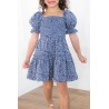Blue Little Girl Puff Sleeve Leopard Print Empire Dress