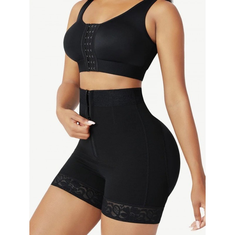 Front Zipper High Waist Butt Lifter Shorts