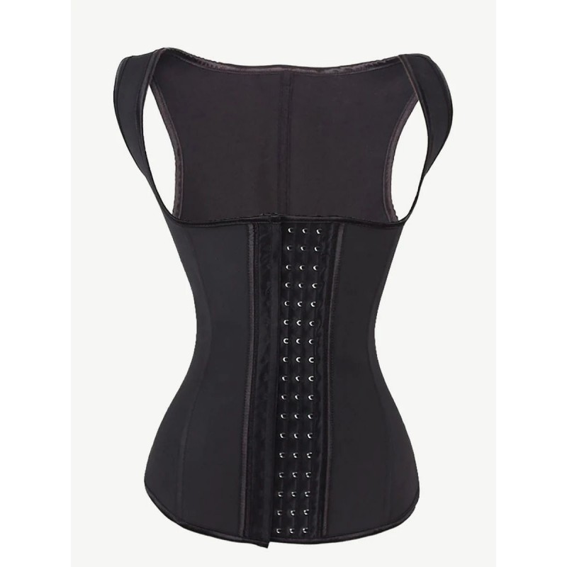 Latex Corset Waist Cincher Vest with 4 Row Hook Black Plus Size