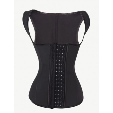 Latex Corset Waist Cincher Vest with 4 Row Hook Black Plus Size