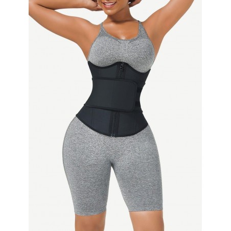 Black Bust Support Latex Waist Trainer With Belt Firm Control