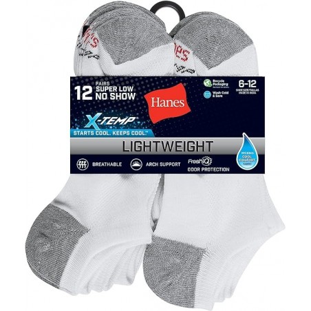 Hanes Men's Socks, X-Temp Lightweight Socks, Low Cut and No Show, 12-Pack