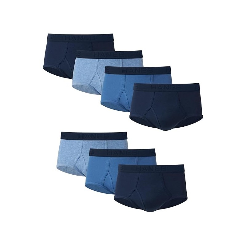 Hanes Ultimate Men's Brief Underwear Pack, Full-Rise, Moisture-Wicking Cotton, Blue Assorted/White, 7-Pack